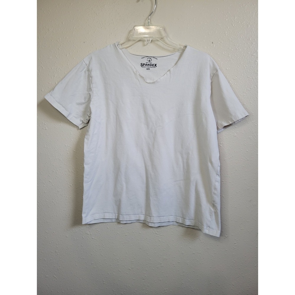 Spandex Women's Organic Cotton‎ Ripped Neckline T-Shirt Beige Sz M